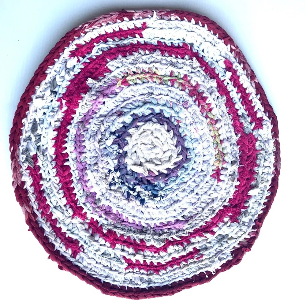 Handmade crocheted rug bathroom kitchen mat round 20”